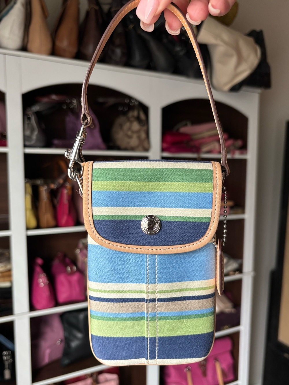 💚💙🩵COACH Hamptons Striped Twill Mini Pouch 🩵💙💚